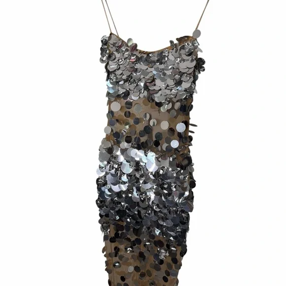 Retrofete Mischa Sequin Dress Spaghetti Strap Silver - Picture 10 of 14